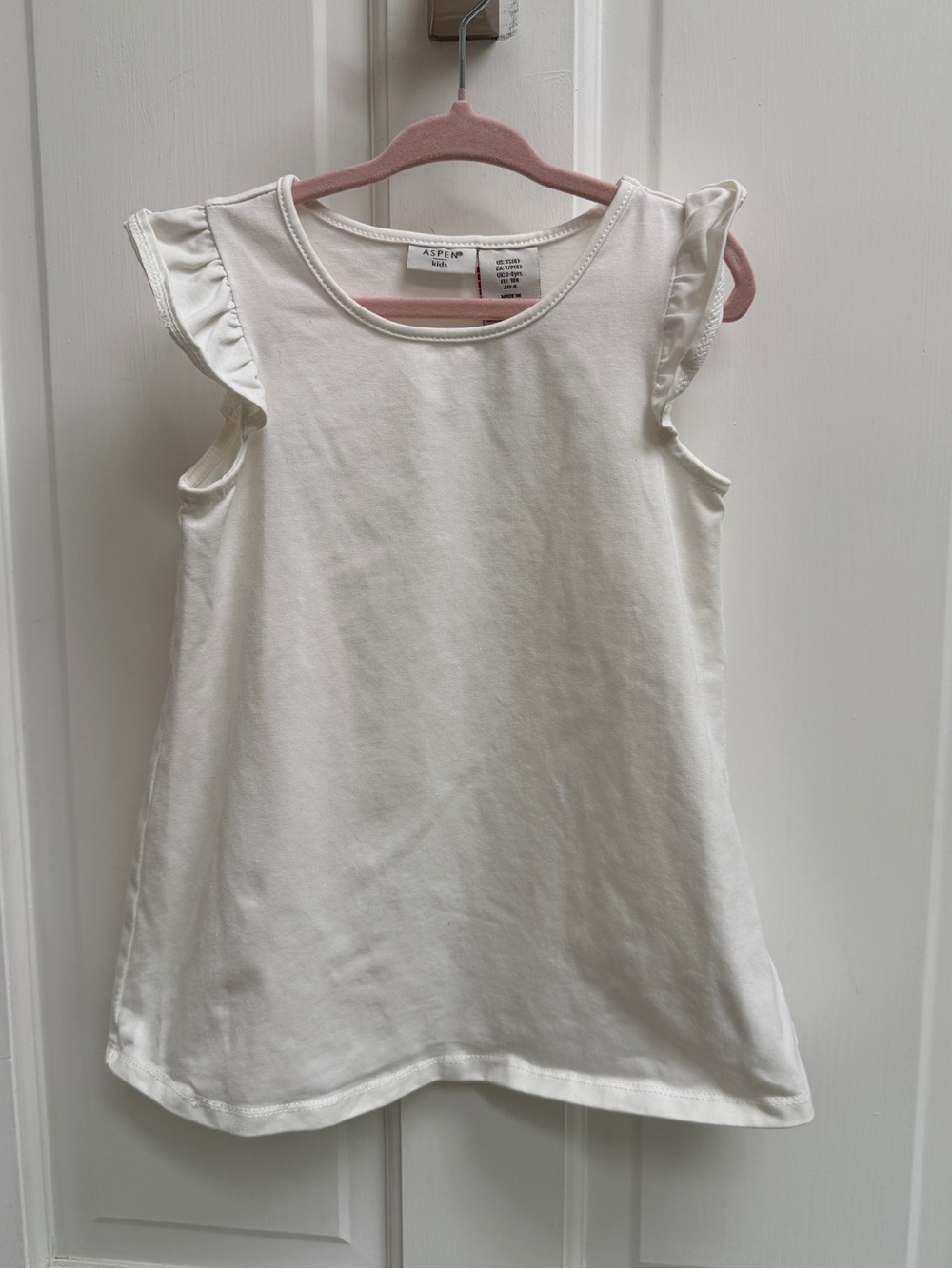 NWOT Aspen Kids XS 4 Off White Ruffle Short Sleeve Stretchy Blouse Shirt Top
